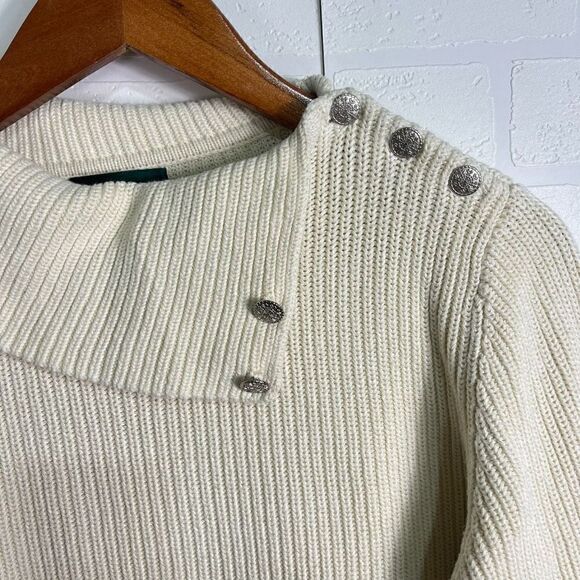 Lauren Ralph Lauren Knit Sweater Size small Ivory Ribbed - Picture 2 of 10